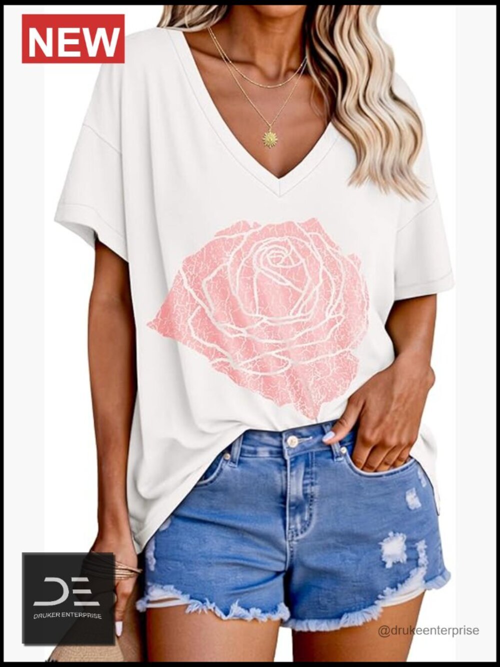 Oversized V-Neck Short Sleeve Tunic Tee Shirt Loose Fit
